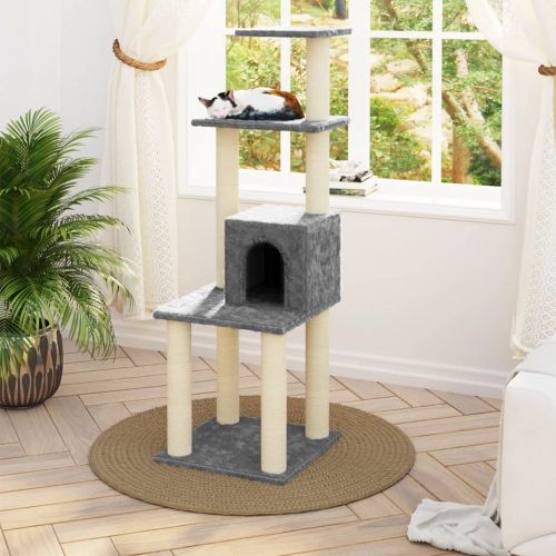 Котешко дърво със сизалени стълбове, светлосиво, 105 см