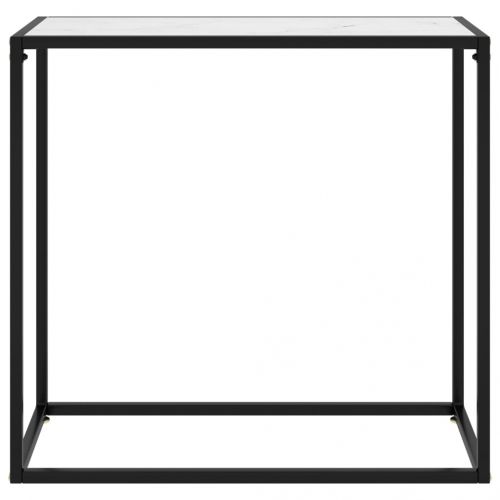 Конзолна маса, бяла, 80x35x75 cм, закалено стъкло