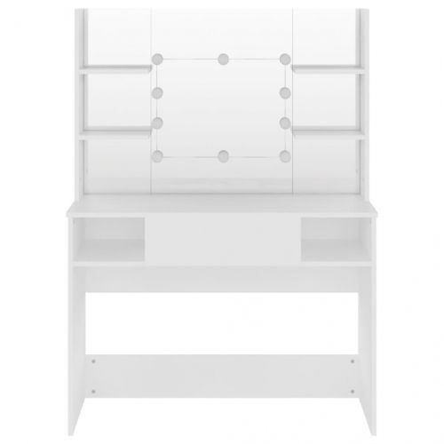 Тоалетка с LED лампи, 100x40x135 см, МДФ, бяла