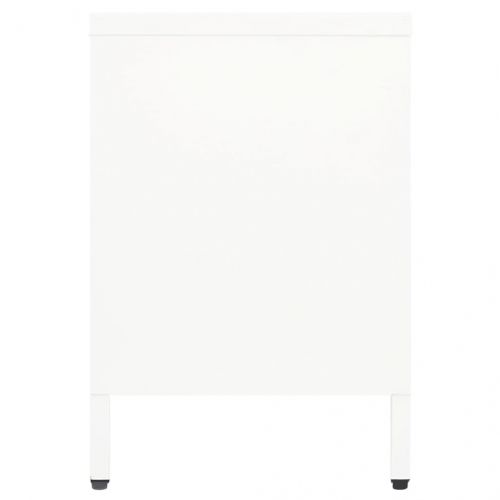 ТВ шкаф, бял, 105x35x52 см, стомана и стъкло