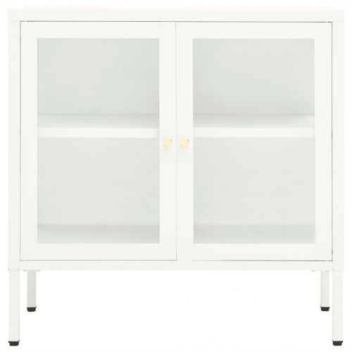 Бюфет, бял, 70x35x70 см, стомана и стъкло