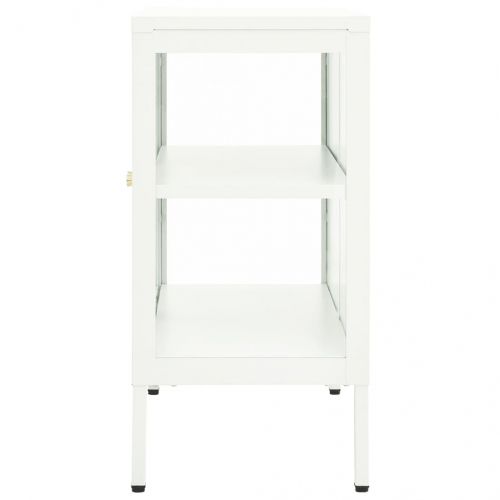 Бюфет, бял, 70x35x70 см, стомана и стъкло