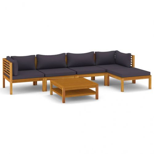 Градински лаундж комплект с възглавници, 6 части, акация масив