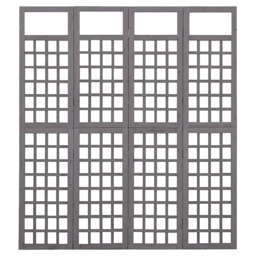 Параван за стая, 4 панела, сив, масивна ела, 161x180 см