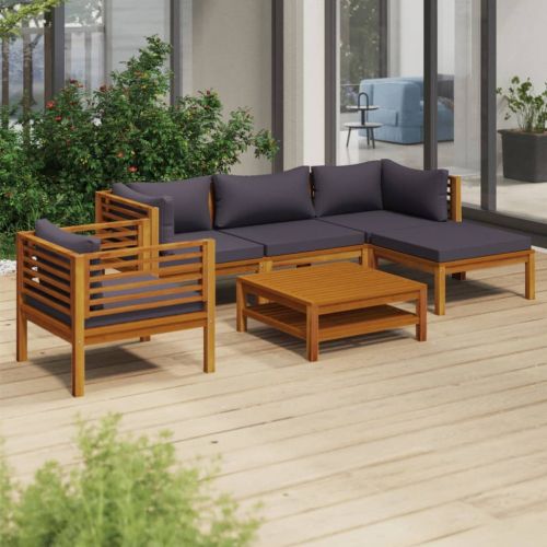 Градински лаундж комплект с възглавници, 6 части, акация масив