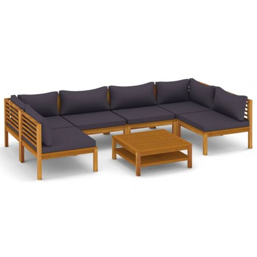 Градински лаундж комплект с възглавници, 7 части, акация масив