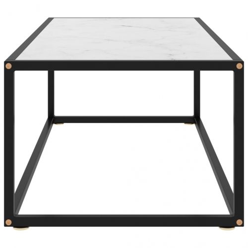 Кафе маса, черна, с бяло мраморно стъкло, 100x50x35 см