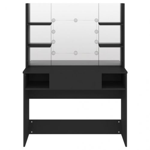 Тоалетка с LED лампи, 100x40x135 см, МДФ, черна