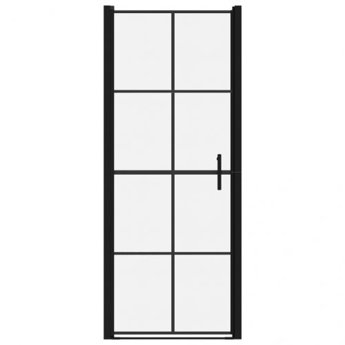 Врата за душ, закалено стъкло, 81x195 см, черна