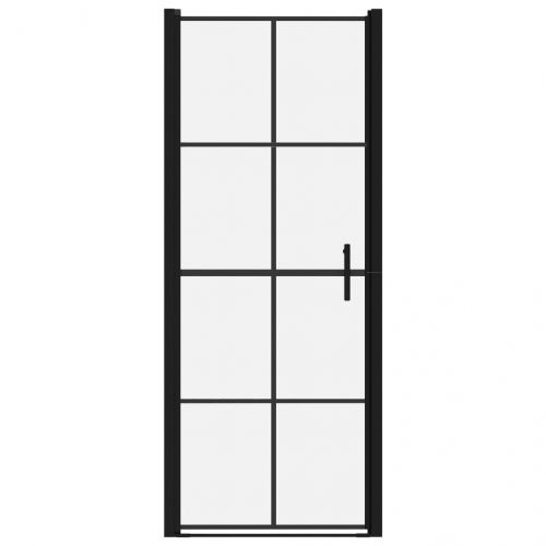 Врата за душ, закалено стъкло, 91x195 см, черна