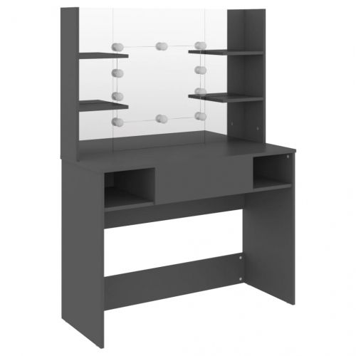 Тоалетка с LED лампи, 100x40x135 см, МДФ, сива