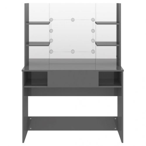 Тоалетка с LED лампи, 100x40x135 см, МДФ, сияйно сиво