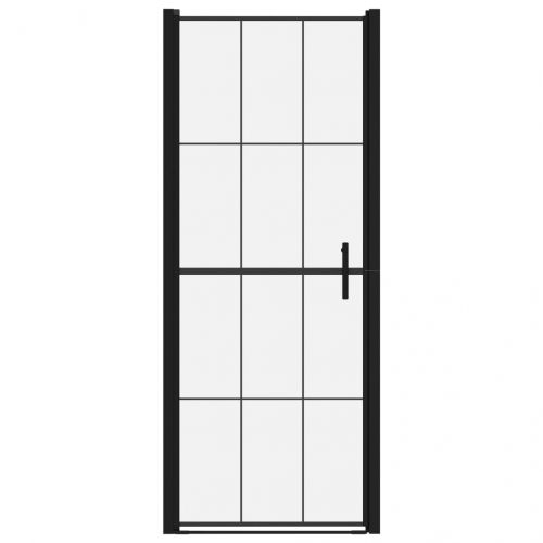 Врата за душ, закалено стъкло, 91x195 см, черна