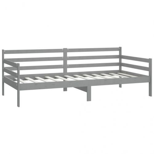 Дневно легло с матрак, 90x200 см, сиво, борово дърво масив