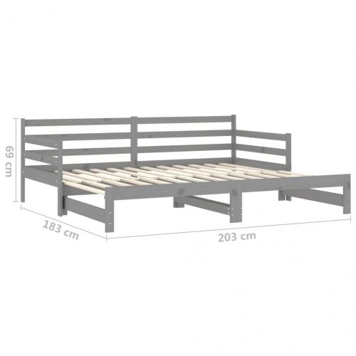 Разтегателно дневно легло 2x(90x200) см сиво борово дърво масив