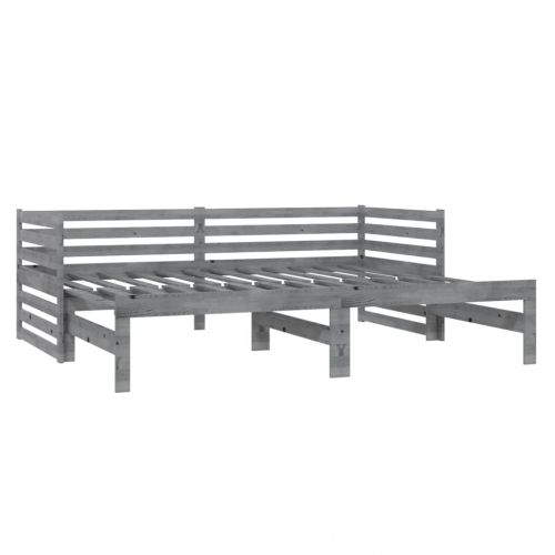Разтегателно дневно легло 2x(90x200) см сиво борово дърво масив