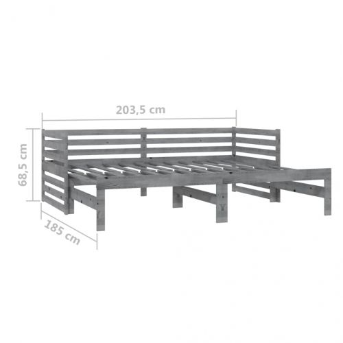 Разтегателно дневно легло 2x(90x200) см сиво борово дърво масив