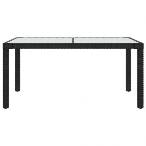 Градинска маса 150x90x75 см закалено стъкло и полиратан черна