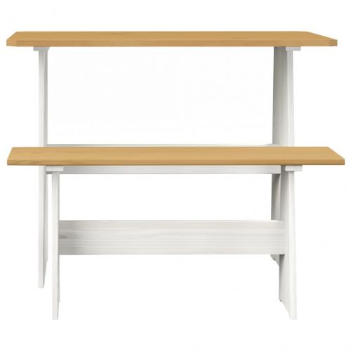 Трапезна маса с пейка REINE, меденокафяво и бяло, бор масив