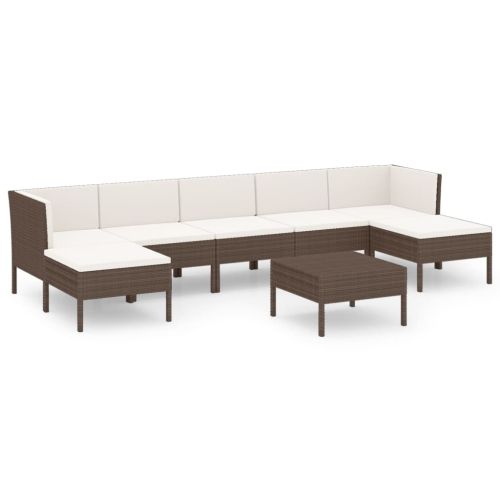 Градински лаундж комплект с възглавници 8 части кафяв полиратан