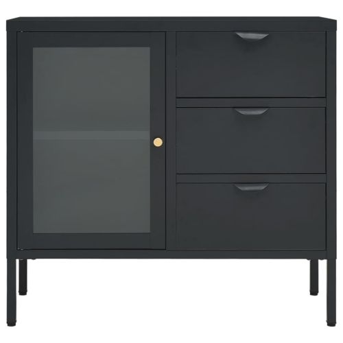 Бюфет, антрацит, 75x35x70 см, стомана и закалено стъкло