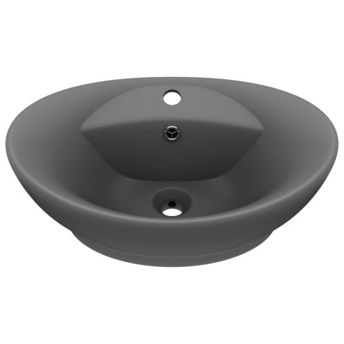 Мивка с преливник лукс овал тъмносив мат 58,5x39 см керамика