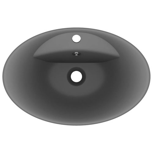 Мивка с преливник лукс овал тъмносив мат 58,5x39 см керамика