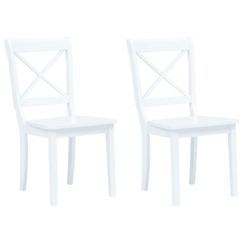 Трапезни столове, 2 бр, бели, каучуково дърво масив