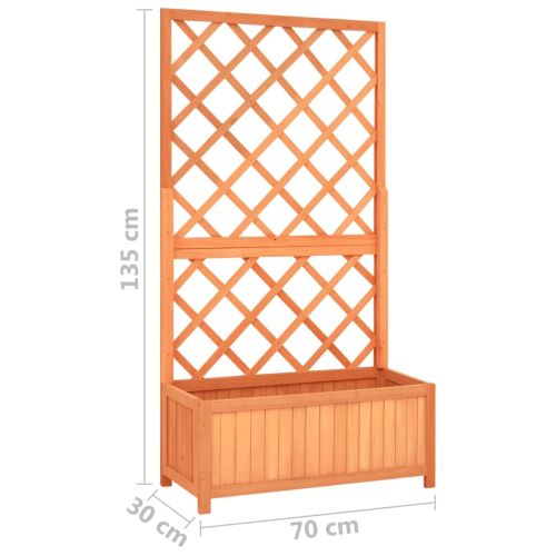 Градински плантер с решетка, кафяв, 70x30x135 см, чам масив