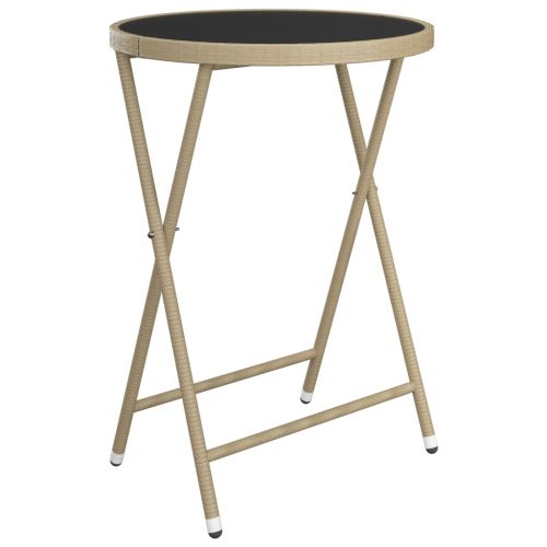 Бистро комплект от 3 части, полиратан и закалено стъкло, бежов