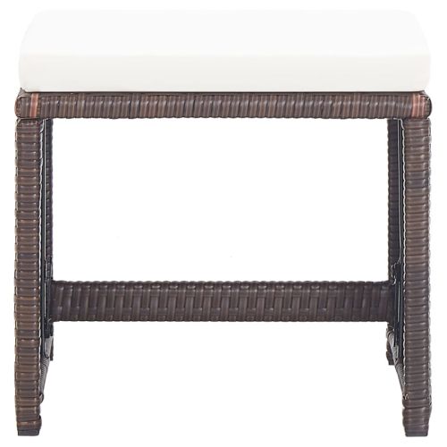 Градински табуретки с възглавници, 4 бр, полиратан, кафяви