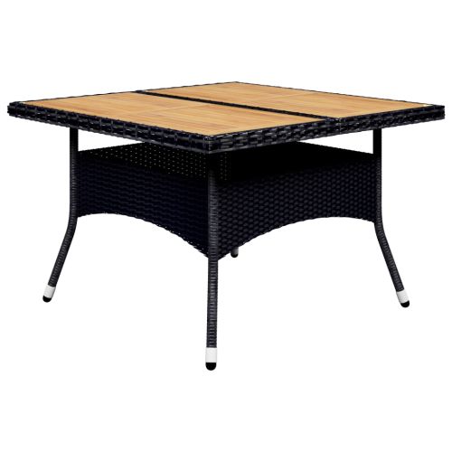 Градински трапезен комплект, 9 части, полиратан и акация, черен