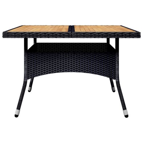 Градински трапезен комплект, 9 части, полиратан и акация, черен