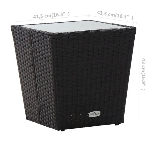 Бистро комплект, 3 части, полиратан и закалено стъкло, черен