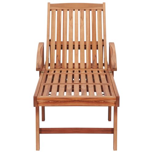 Шезлонг със сиво шалте, тиково дърво масив