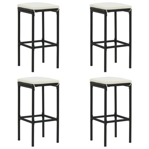 Градински бар комплект с възглавници, 5 части, черен полиратан