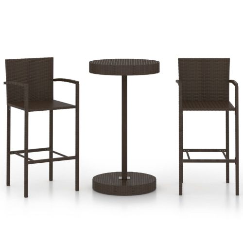 Градински бар комплект, 3 части, полиратан, кафяв