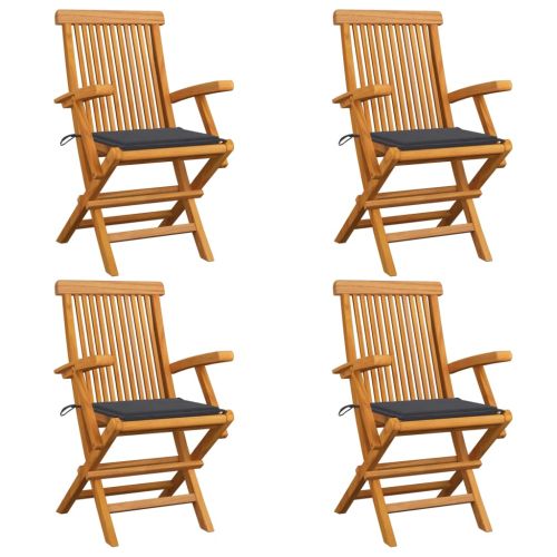 Градински столове с възглавници антрацит 4 бр тик масив