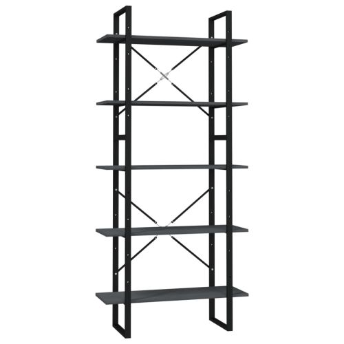5-етажна библиотека, сива, 80x30x175 см, борово дърво масив