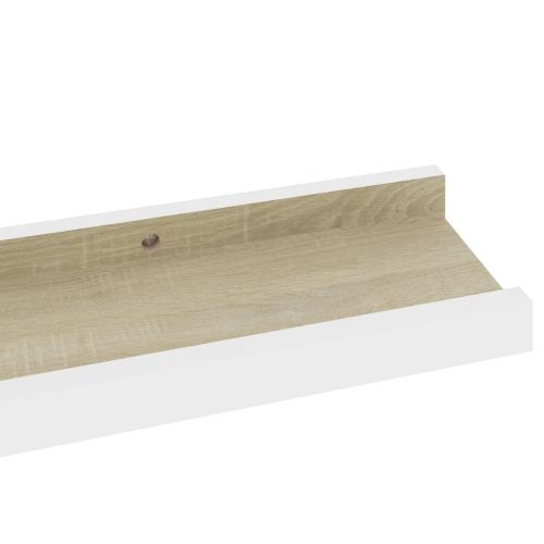 Стенни рафтове, 2 бр, бяло и сонома дъб, 60x9x3 см