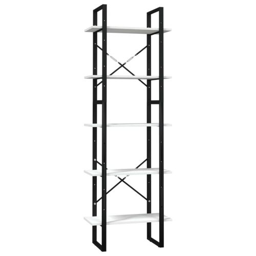 5-етажна библиотека, бяла, 60x30x175 см, борово дърво масив