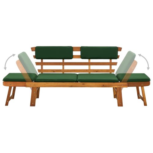 Градинска пейка с възглавници 2-в-1, 190 см, акация масив