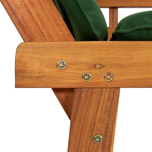 Градинска пейка с възглавници 2-в-1, 190 см, акация масив