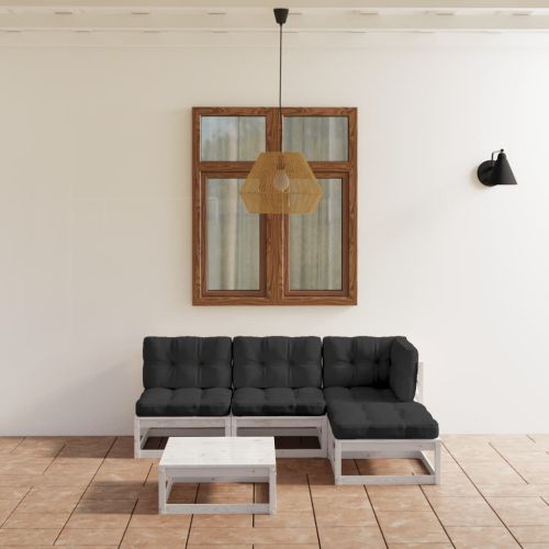 Градински лаундж комплект, 5 части, с възглавници, бор масив