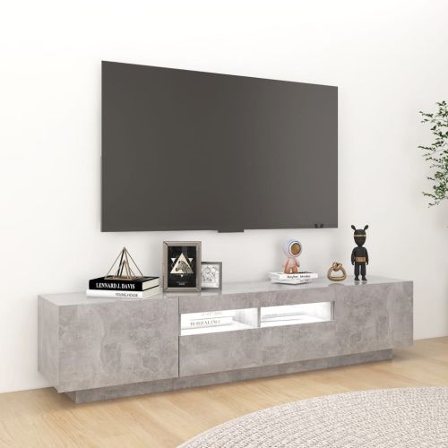 ТВ шкаф с LED осветление, бетонно сив, 180x35x40 см