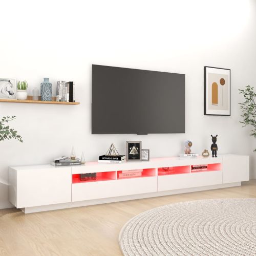 ТВ шкаф с LED осветление, бял, 300x35x40 см