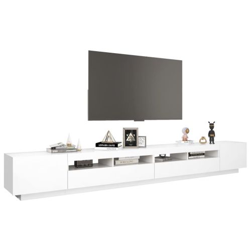 ТВ шкаф с LED осветление, бял, 300x35x40 см