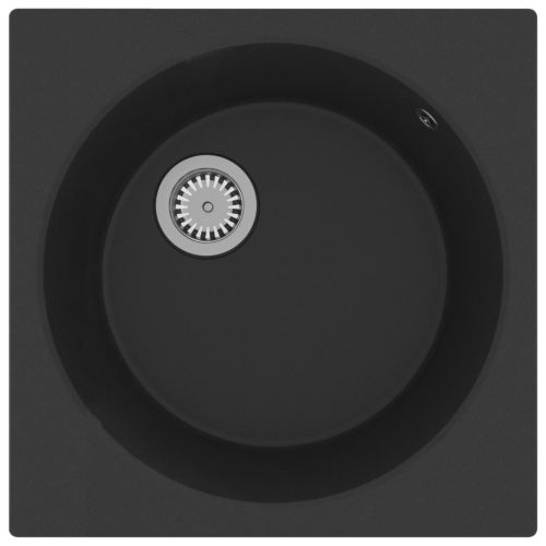 Кухненска мивка с преливник, черна, гранит