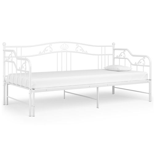 Рамка за легло, разтегателен диван, бяла, метал, 90x200 см