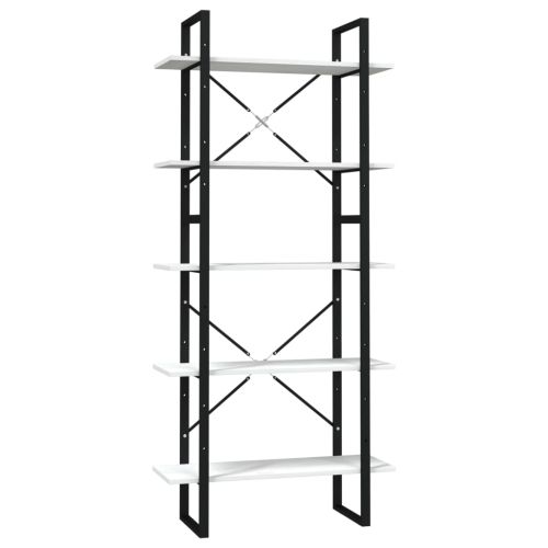 5-етажна библиотека, бяла, 80x30x175 см, борово дърво масив